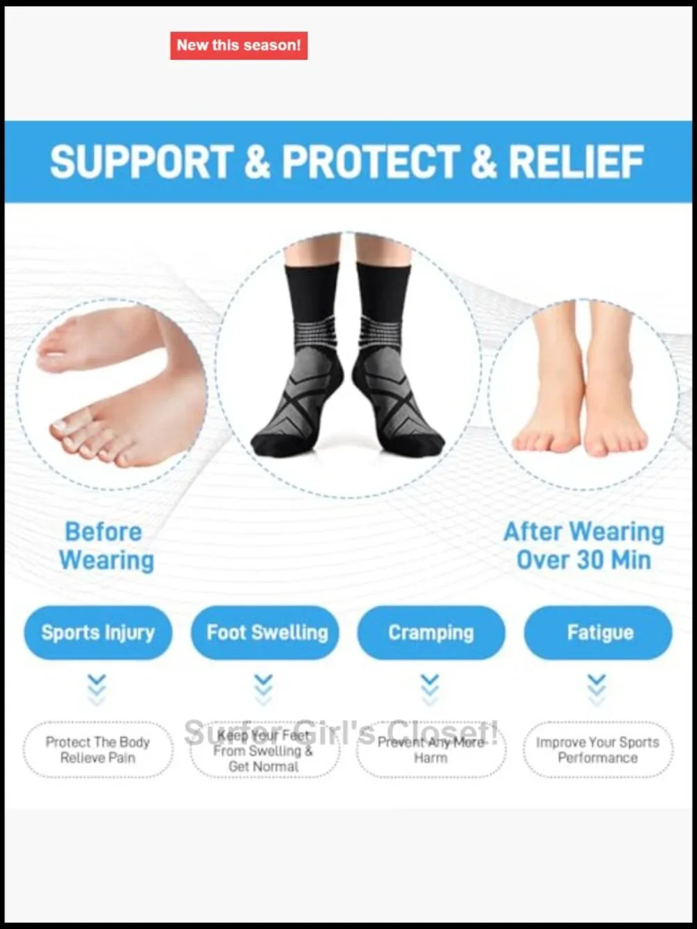Compression Ankle Support Crew Socks Moisture Wicking Plantar Fasciitis Relief